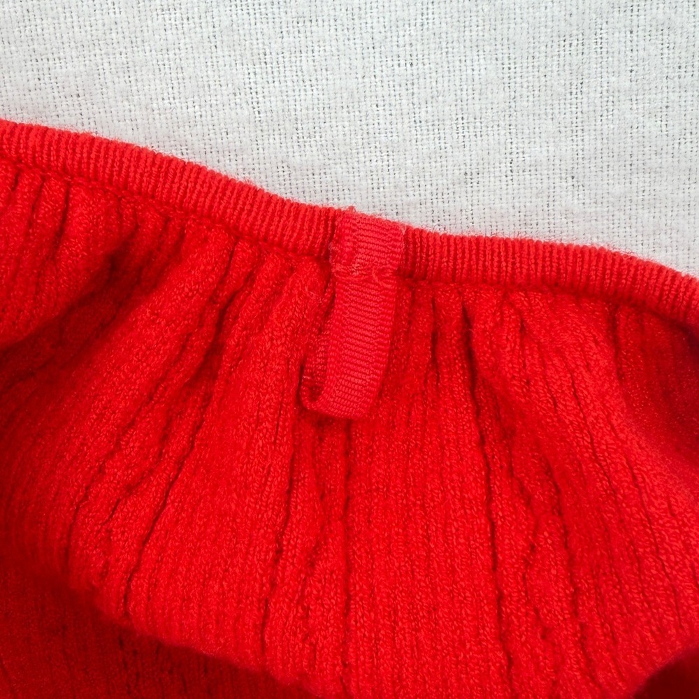 SEZANE Alessia Top Womens Large Red Square Neck Knit Puff Sleeve Sweater French - Picture 13 of 16